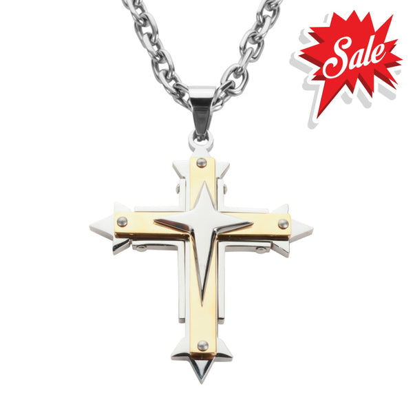 Sk1560 2.5 Triple Layer Cross With 5 Millimeter Byzantine Necklace 24 Stainless Steel Religious