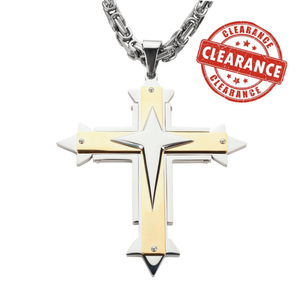 Sk1561 4 Triple Layer Cross With 7 Millimeter Byzantine Necklace 24 Stainless Steel Religious