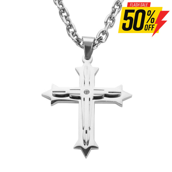 Sk1566 2.5 Triple Layer Cross With 5 Millimeter Byzantine Necklace 24 Stainless Steel Religious