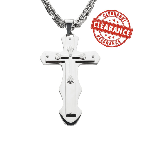 Sk1568 2.5 Triple Layer Cross With 5 Millimeter Byzantine Necklace 24 Stainless Steel Religious
