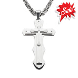 Sk1568 2.5 Triple Layer Cross With 5 Millimeter Byzantine Necklace 24 Stainless Steel Religious