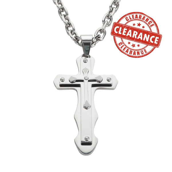 Sk1569 4 Triple Layer Cross With 5 Millimeter Byzantine Necklace 24 Stainless Steel Religious