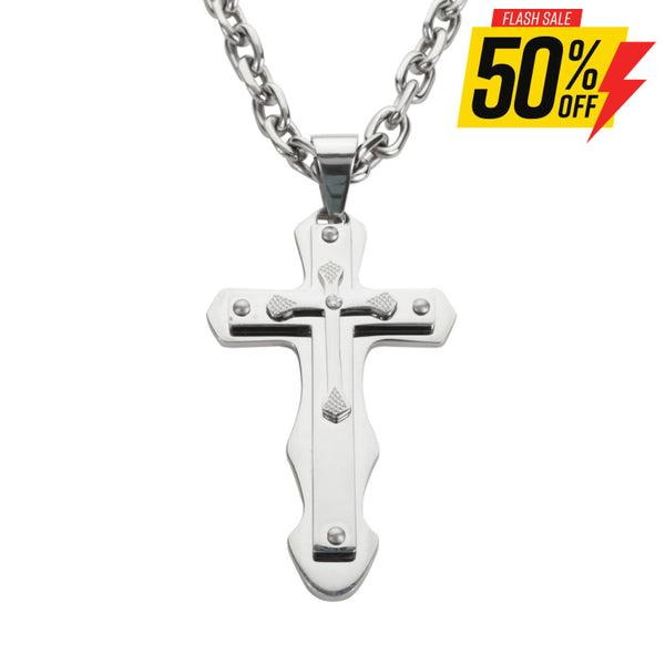 Sk1569 4 Triple Layer Cross With 5 Millimeter Byzantine Necklace 24 Stainless Steel Religious