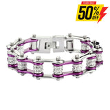 Sk1603 1/2’’ Wide Silver Candy Purple Double Crystal Rollers Stainless Steel Motorcycle Bike