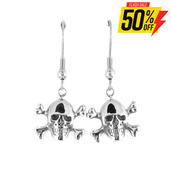 Sk1628 Skull Bones French Wire Earrings Stainless Steel Motorcycle Biker Jewelry