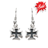 Sk1640 Iron Cross French Wire Earrings Stainless Steel Motorcycle Biker Jewelry