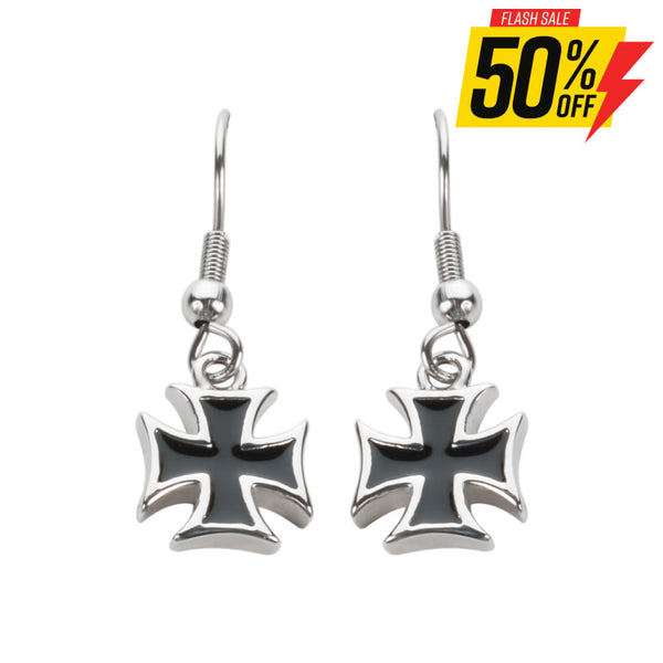 Sk1640 Iron Cross French Wire Earrings Stainless Steel Motorcycle Biker Jewelry