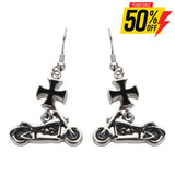 Sk1642 Small Motorcycle Iron Cross French Wire Earrings Stainless Steel Biker Jewelry