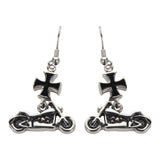 Sk1642 Small Motorcycle Iron Cross French Wire Earrings Stainless Steel Biker Jewelry