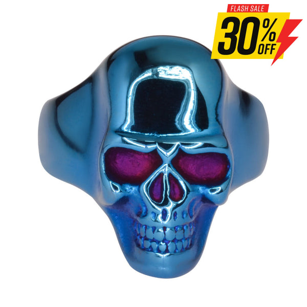 Sk1709 Blue Anodized Skull Ring Stainless Steel Motorcycle Biker Jewelry Rings