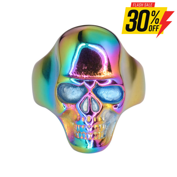 Sk1710 Neo Chrome Rainbow Skull Ring Stainless Steel Motorcycle Biker Jewelry Rings