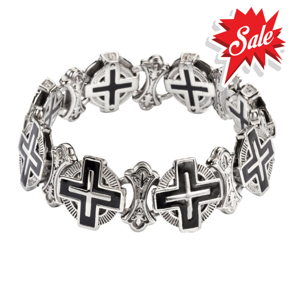 Sk1716 Men’s Greek Halo Cross Bracelet Stainless Steel