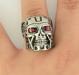 Sk1740 Gents Terminator Robot Red Eyes Ring Stainless Steel Motorcycle Jewelry Size 9-14 Rings