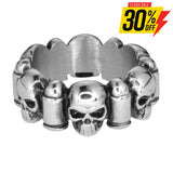 Sk1741 Gents Skull & Bullet Ring Stainless Steel Motorcycle Jewelry Size 9-16 Rings