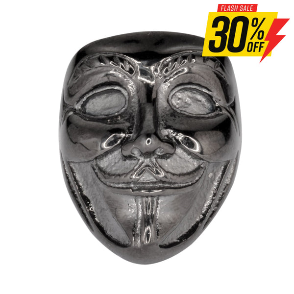 Sk1743 Unisex Guy Fawkes Ring ’Anonymous Mask’ Black Edition Stainless Steel Motorcycle Jewelry