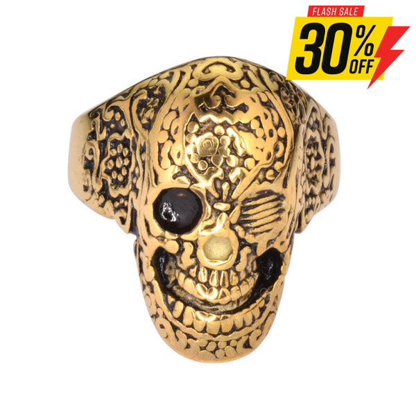 Sk1752 Gents Tattoo’s Gone Wild Ring Gold Plate Edition Stainless Steel Motorcycle Biker Jewelry