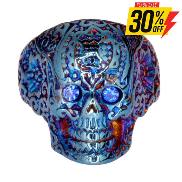 Sk1773 Ladies Blue Imitation Eyes Skull Ring Edition Stainless Steel Motorcycle Jewelry Size 6-10