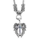 Sk1777Blu Stainless Steel Ladies Angel Wing & Cross Blue Bling Pendant With 4Mm Foxtail Necklace