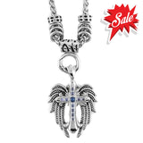 Sk1777Blu Stainless Steel Ladies Angel Wing & Cross Blue Bling Pendant With 4Mm Foxtail Necklace