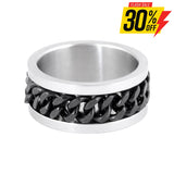 Sk1780B Silver/Black Edition Gents Cuban Link Spinner Ring Stainless Steel Motorcycle Jewelry Size