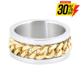 Sk1780C Silver/Gold Edition Gents Cuban Link Spinner Ring Stainless Steel Motorcycle Jewelry Size