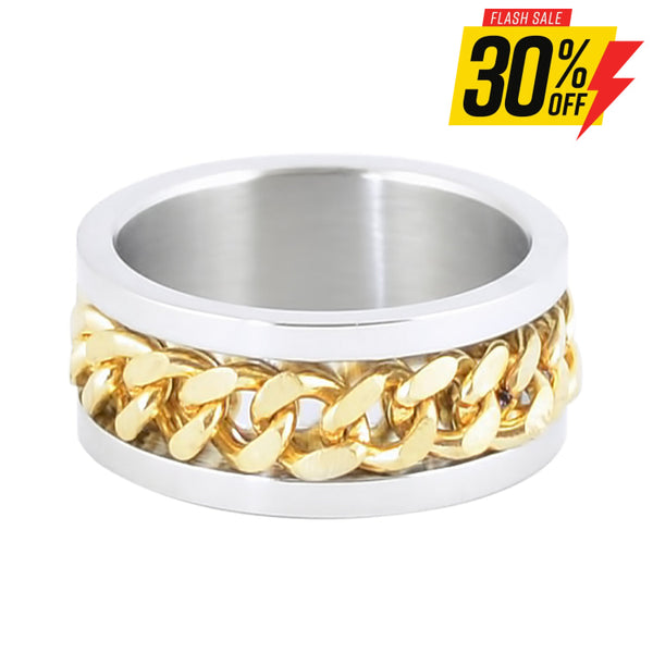 Sk1780C Silver/Gold Edition Gents Cuban Link Spinner Ring Stainless Steel Motorcycle Jewelry Size