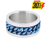 Sk1780D Silver/Blue Edition Gents Cuban Link Spinner Ring Stainless Steel Motorcycle Jewelry Size