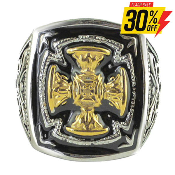 Sk1781 Gents Gold Edition Florenzada Cross Ring Stainless Steel Motorcycle Jewelry Size 9-15 Rings