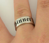 Sk1785 Sinner Wide Band Ring Stainless Steel Motorcycle Jewelry Size 6-15 Rings