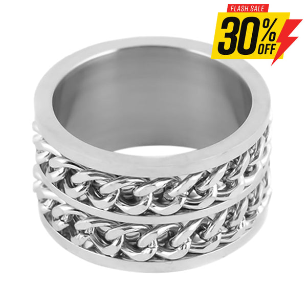 Sk1788 Gents Double Chain Cuban Link Spinner Ring Stainless Steel Motorcycle Jewelry Size 8-15 Rings