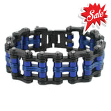 Sk1812 Two Tone Black Blue Wide Unisex Stainless Steel Motorcycle Chain Bracelet