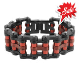 Sk1813 Two Tone Black Red Rollers 1’ Wide Unisex Stainless Steel Motorcycle Chain Bracelet