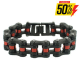 Sk1815 3/4’ Wide Black With Candy Red Rollers Double Link Design Unisex Stainless Steel