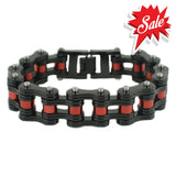 Sk1815 3/4’ Wide Black With Candy Red Rollers Double Link Design Unisex Stainless Steel