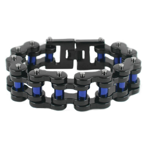 Sk1816 1’’ Wide Black With Blue Rollers Thick Link Men’s Stainless Steel Motorcycle Chain
