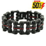 Sk1825 Black Red Link 1’’ Wide Unisex Stainless Steel Motorcycle Chain Bracelet