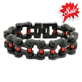 Sk1826 1’’ Wide Black With Red Rollers Thick Stainless Steel Motorcycle Chain Bracelet Men’s