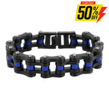 Sk1827 3/4’ Wide Black With Blue Rollers Unisex Stainless Steel Motorcycle Chain Bracelet Men’s