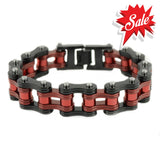 Sk1831 Two Tone Black Candy Red Rollers 3/4’ Wide Double Link Design Unisex Stainless Steel