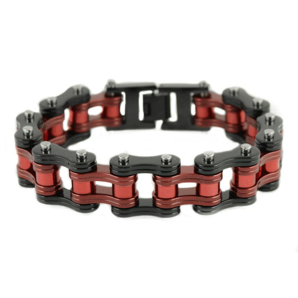 Sk1831 Two Tone Black Candy Red Rollers 3/4’ Wide Double Link Design Unisex Stainless Steel