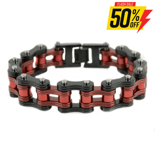 Sk1831 Two Tone Black Candy Red Rollers 3/4’ Wide Double Link Design Unisex Stainless Steel