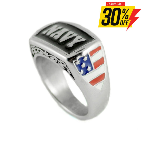 Sk1835 Ladies Or Men’s Navy Ring Enameled American Flag Stainless Steel Military Jewelry Rings