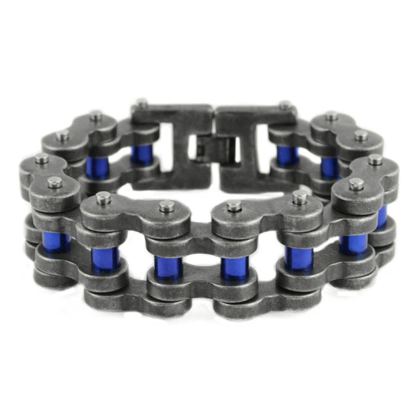Sk1839 Distressed Antique Finish 1’’ Wide With Candy Blue Rollers Thick Link Men’s Stainless