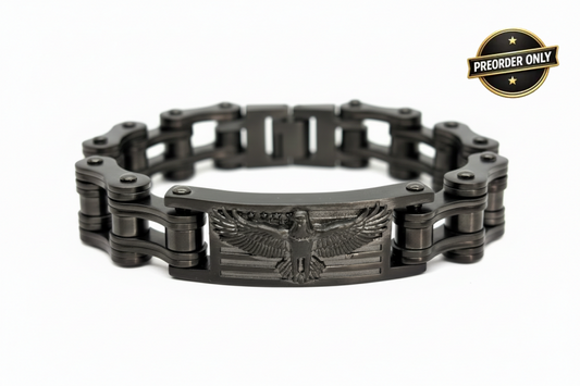 SK1843E Mens Eagle Badge Gunmetal 3/4’’ Bracelet Bracelet