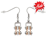 Sk1844E Mini Size Earrings Two Tone Silver Rose Gold With White Crystal Centers Stainless Steel