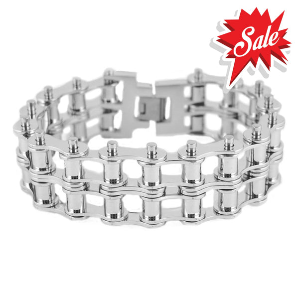 Sk1851 1’’ Wide All Silver Tone New Drive Chain Design Double Roller Stainless Steel Motorcycle