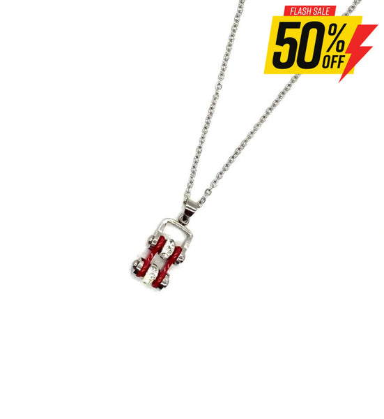 Sk2001N Mini Two Tone Silver Red With Crystal Centers Bike Chain Pendant Stainless Steel Motorcycle