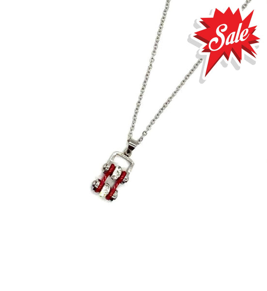 Sk2001N Mini Two Tone Silver Red With Crystal Centers Bike Chain Pendant Stainless Steel Motorcycle