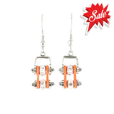 Sk2002E Mini Two Tone Silver Orange With Crystal Centers Bike Chain Earrings Stainless Steel