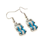 Sk2004E Mini Two Tone Silver Turquoise With Crystal Centers Bike Chain Earrings Stainless Steel